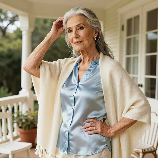 Elegant Elderly Woman in Sunlit Veranda