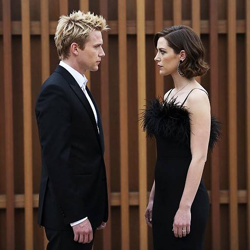 Elegant Couple Portrait by Wooden Fence
