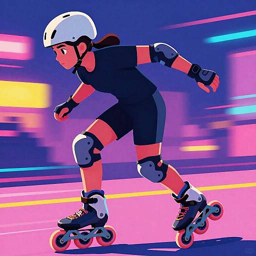 Stylized Rollerblader in Neon Cityscape