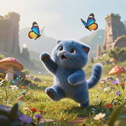 Playful Scottish Fold Kitten in Misty Glade