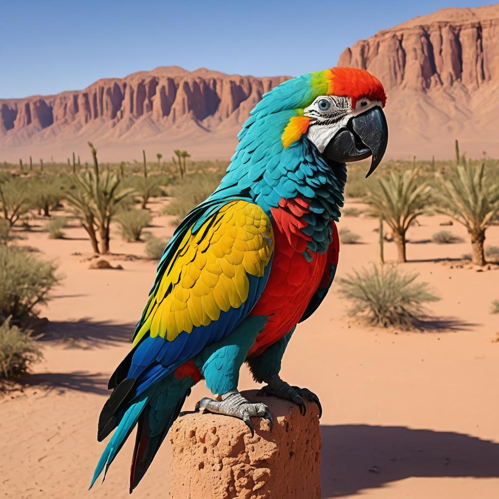 Vibrant Parrot in a Desert at Noon