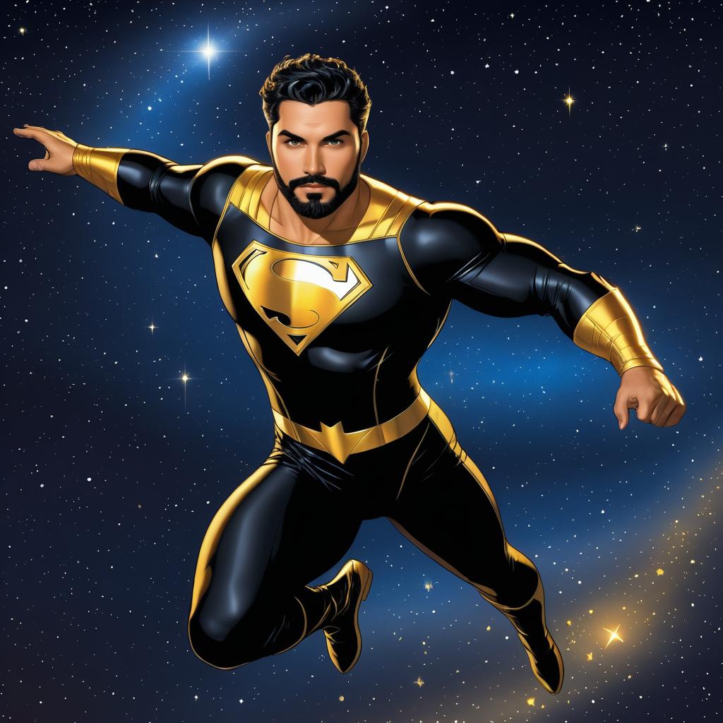 Dynamic Latino Superhero in Black and Gold