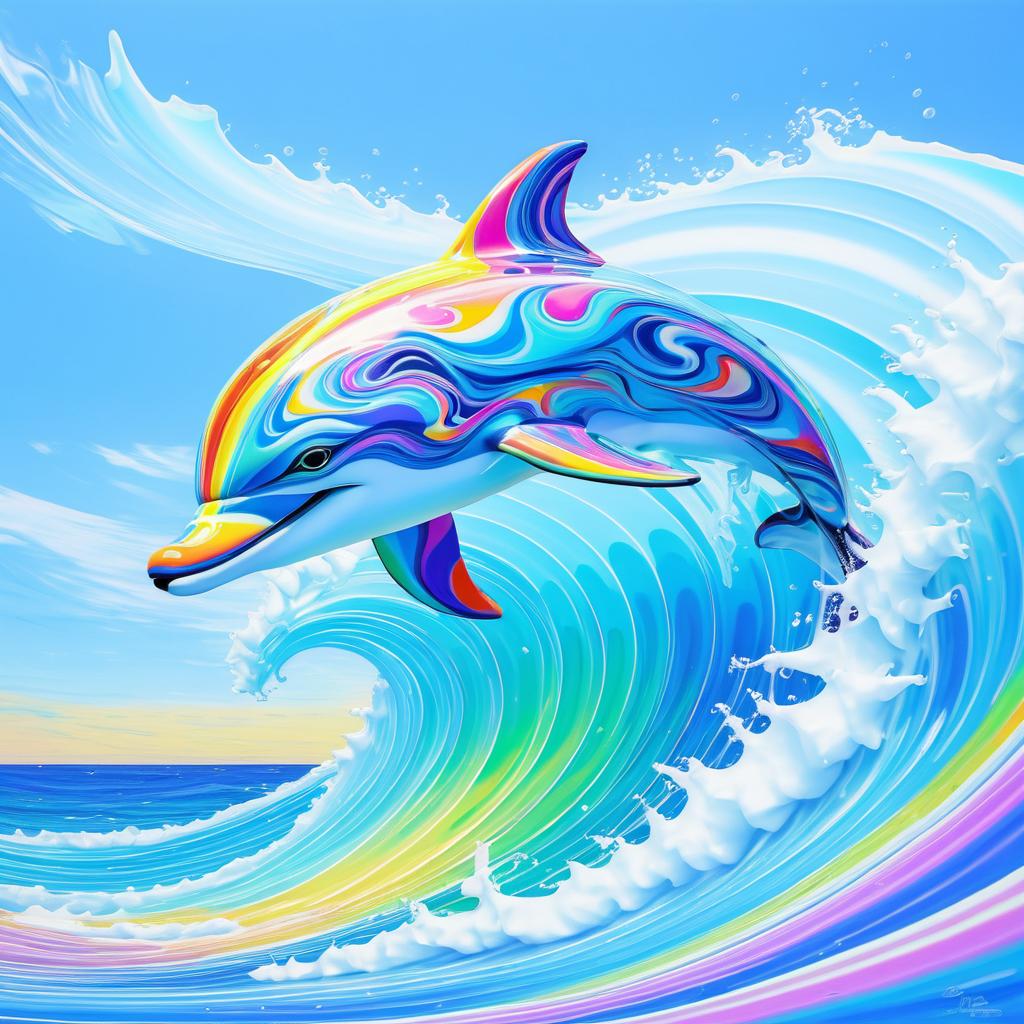 Playful Dolphin in Colorful Waves