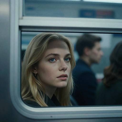 Blonde Woman Gazing Through Metallic Window