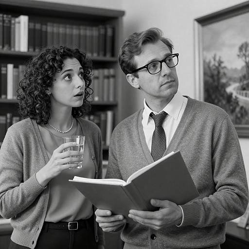 Intimate Office Scene in Black and White