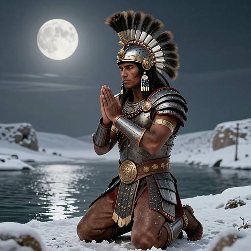 Fearless Aztec Warrior Kneeling Prayer