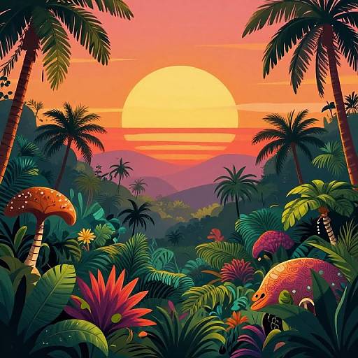 Sunset Over Vibrant Jungle