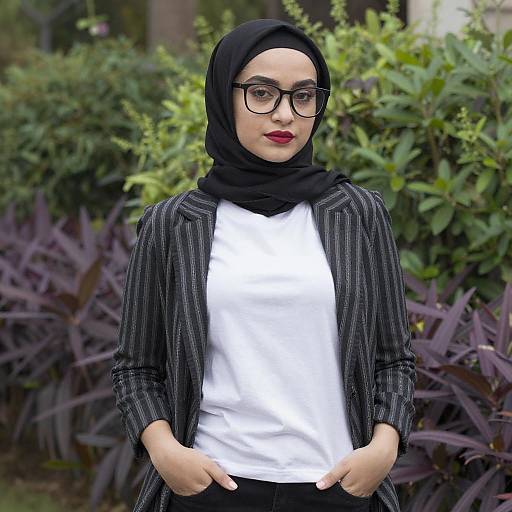 Young Woman in Black Hijab Garden