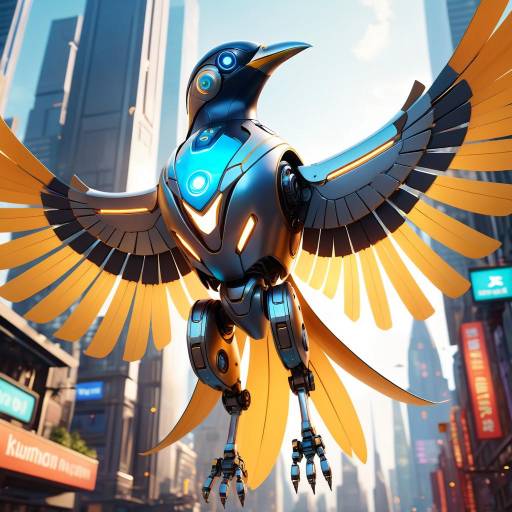 Futuristic Robot Bird in Urban Dreamscape Futuristic Robot Bird in Urban Dreamscape
