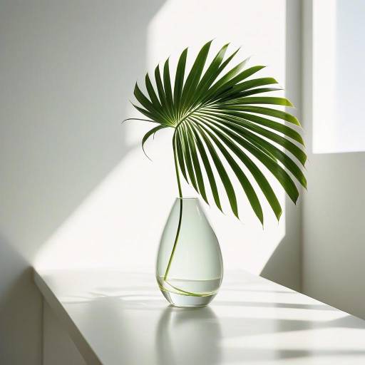 Palm Leaf in Glass Vase on White Surface