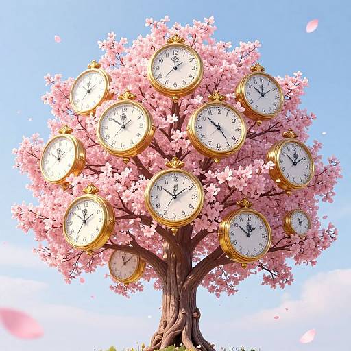 Blossoming Clock Tree with Golden Timepieces