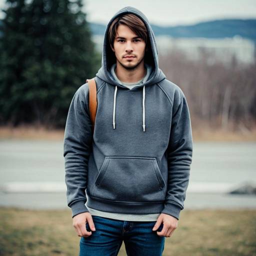 Young Man in Grey Hoodie Outdoors