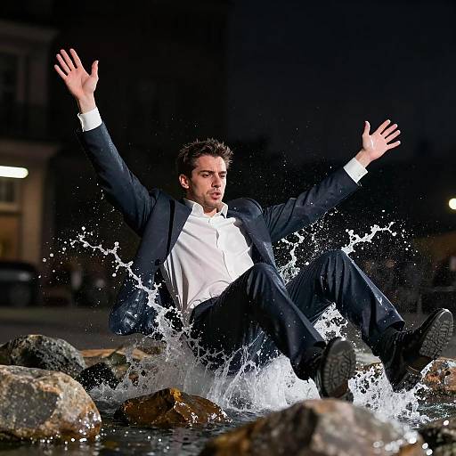 Dynamic Descent: Man Falling into Water