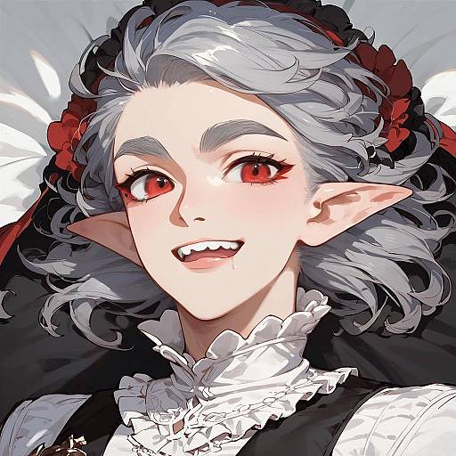 Smirking Grey-Haired Vampire Boy Portrait