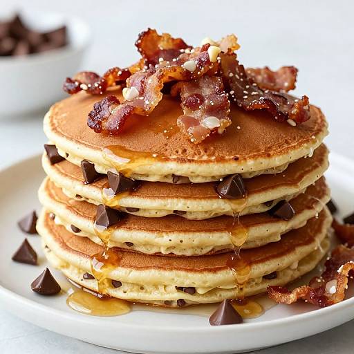 Decadent Chocolate Chip Candied Bacon Pancakes