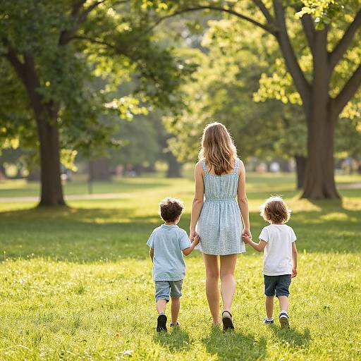 Family Stroll in Sunlit Park