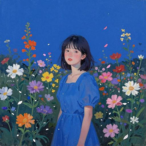 Impressionistic Girl with Colorful Flowers