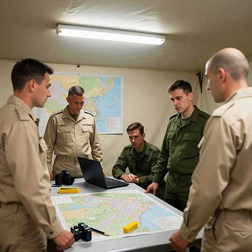 Military Strategy Session in Tent Setup
