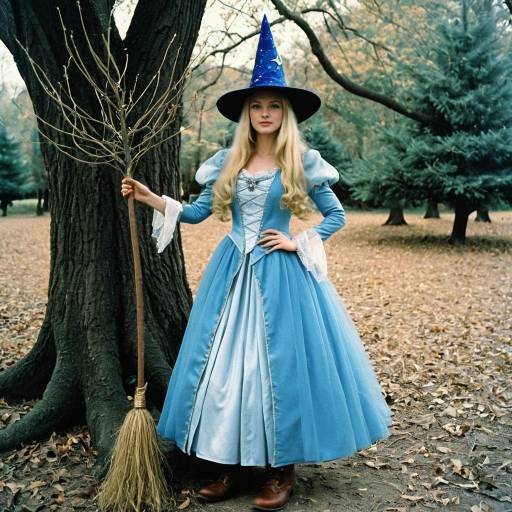 Woman in Blue Witch Costume Outdoors