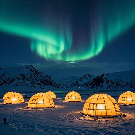 Glowing Igloos Under Northern Lights