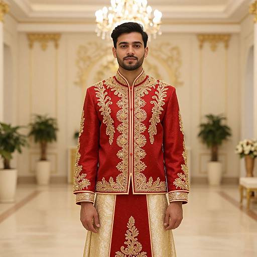 Elegant Man in Red and Gold Costume