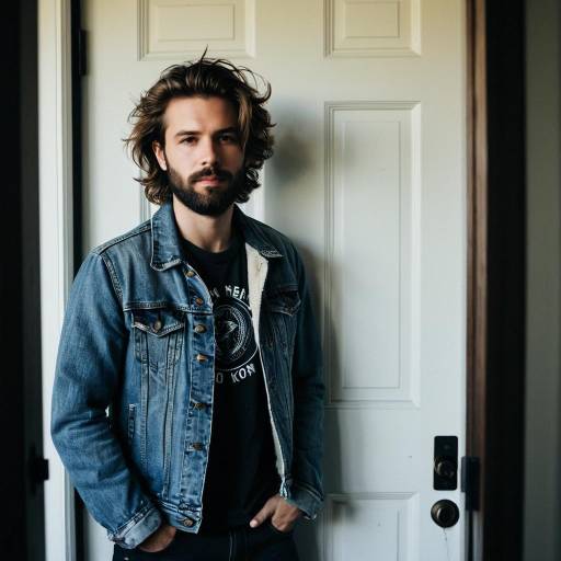 Man in Denim Jacket Standing by Door