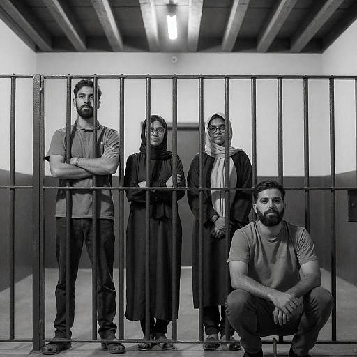 Black-and-White Prison Portrait of Four