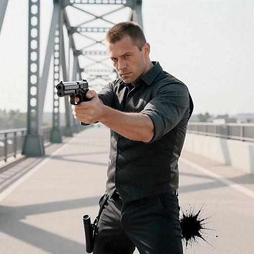 Intense Portrait of a Man with Gun