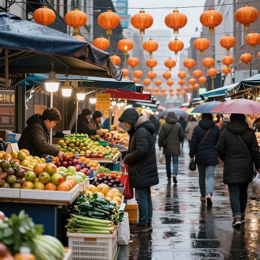 Rainy Asian Street Market Scene