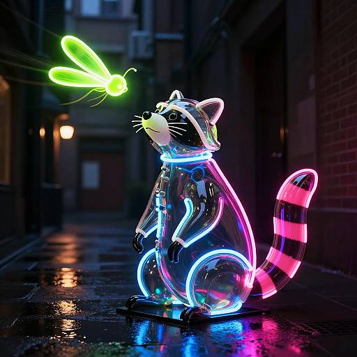 Neon Glass Raccoon and Firefly