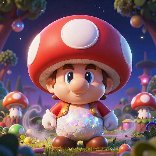 Psychedelic Glowing Mushroom in Forest