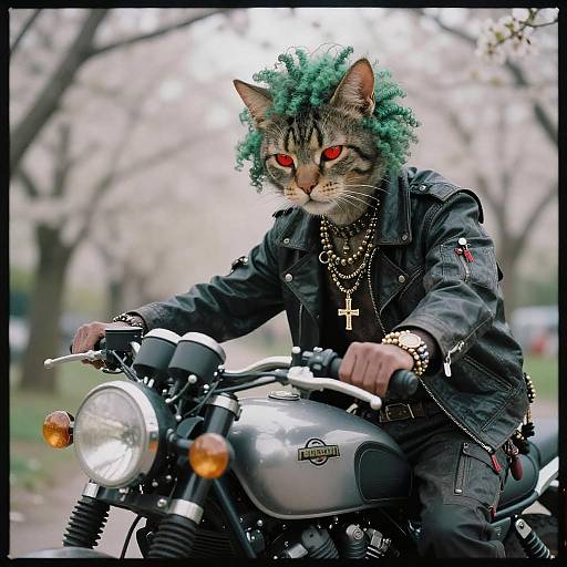 Cyberpunk Cat Riding a Motorcycle Portrait