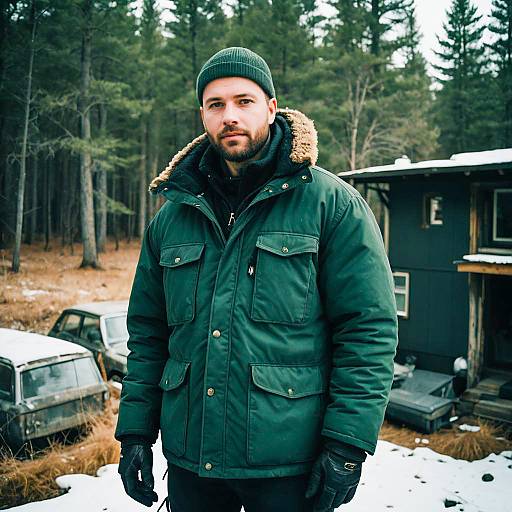 Man in Winter Outfit Outdoors