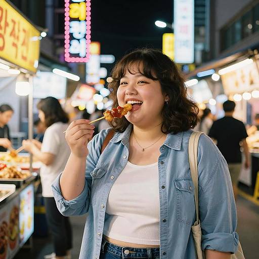 Joyful Korean Girl at Night Market