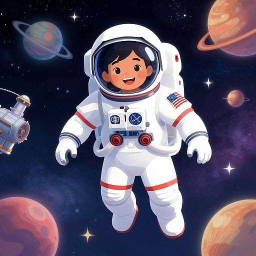 Happy Child Astronaut in Vibrant Space