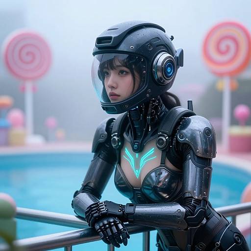 Futuristic Cyborg Girl in Candyland
