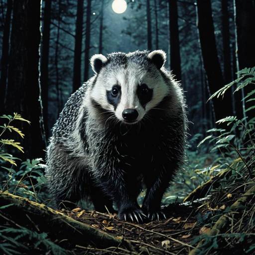 Badger at Night in Forest