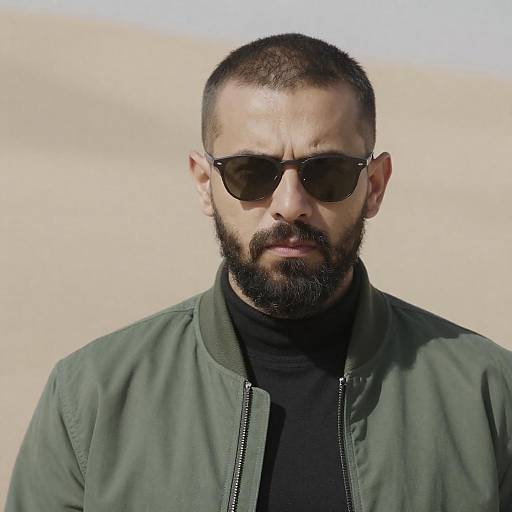 Focused Bearded Man in Sandy Landscape