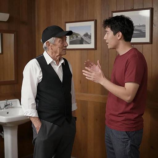 Candid Conversation in a Rustic Room