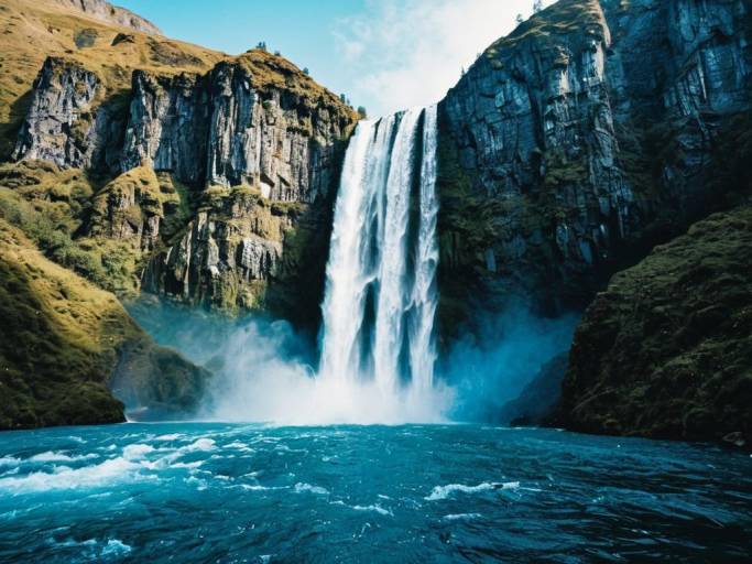 Stunning Waterfall Mountain Wallpaper Design