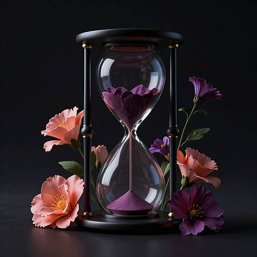 Hourglass with Flowers Still Life