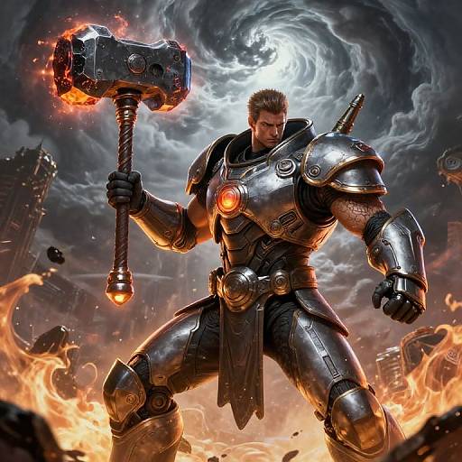 Futuristic Warrior with Molten Hammer