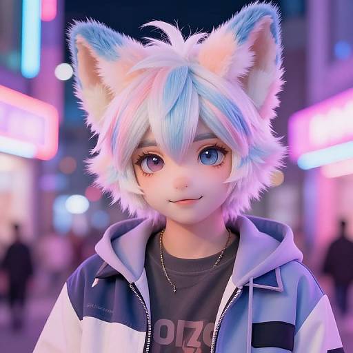 Pastel Gay Furry Femboy in Neon City
