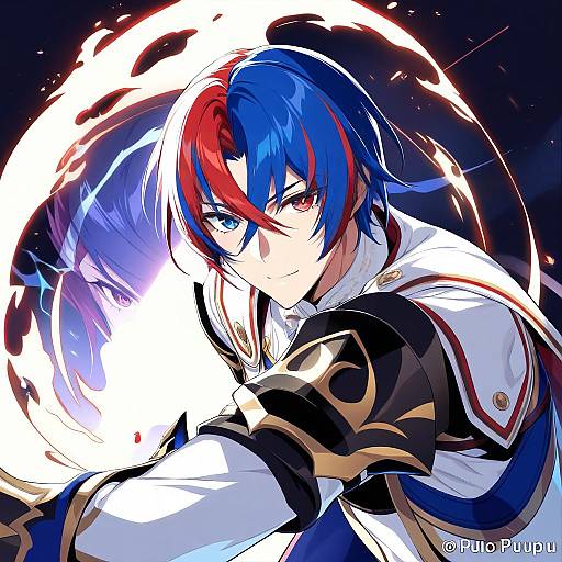 Illustration of Alear (male) (fire emblem), fire emblem in the style of Puuzaki puuna