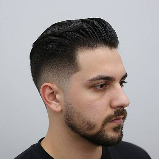 Stylish Slicked-Back Haircut with Beard