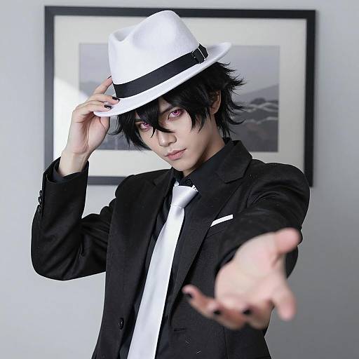 Male Cosplayer in White Fedora and Black Suit