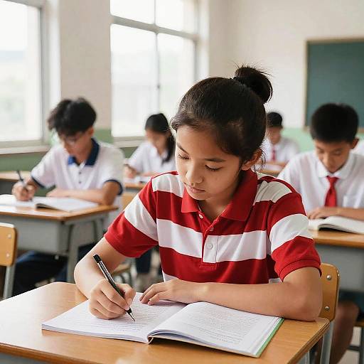 Focused Young Student Writing at Desk