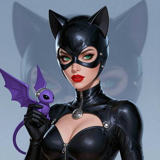Mystical Catwoman with Winged Creature
