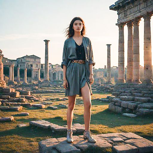 Cinematic Fashion Beauty Among Ruins