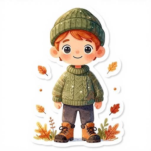 Charming Ginger Boy in Autumn Forest